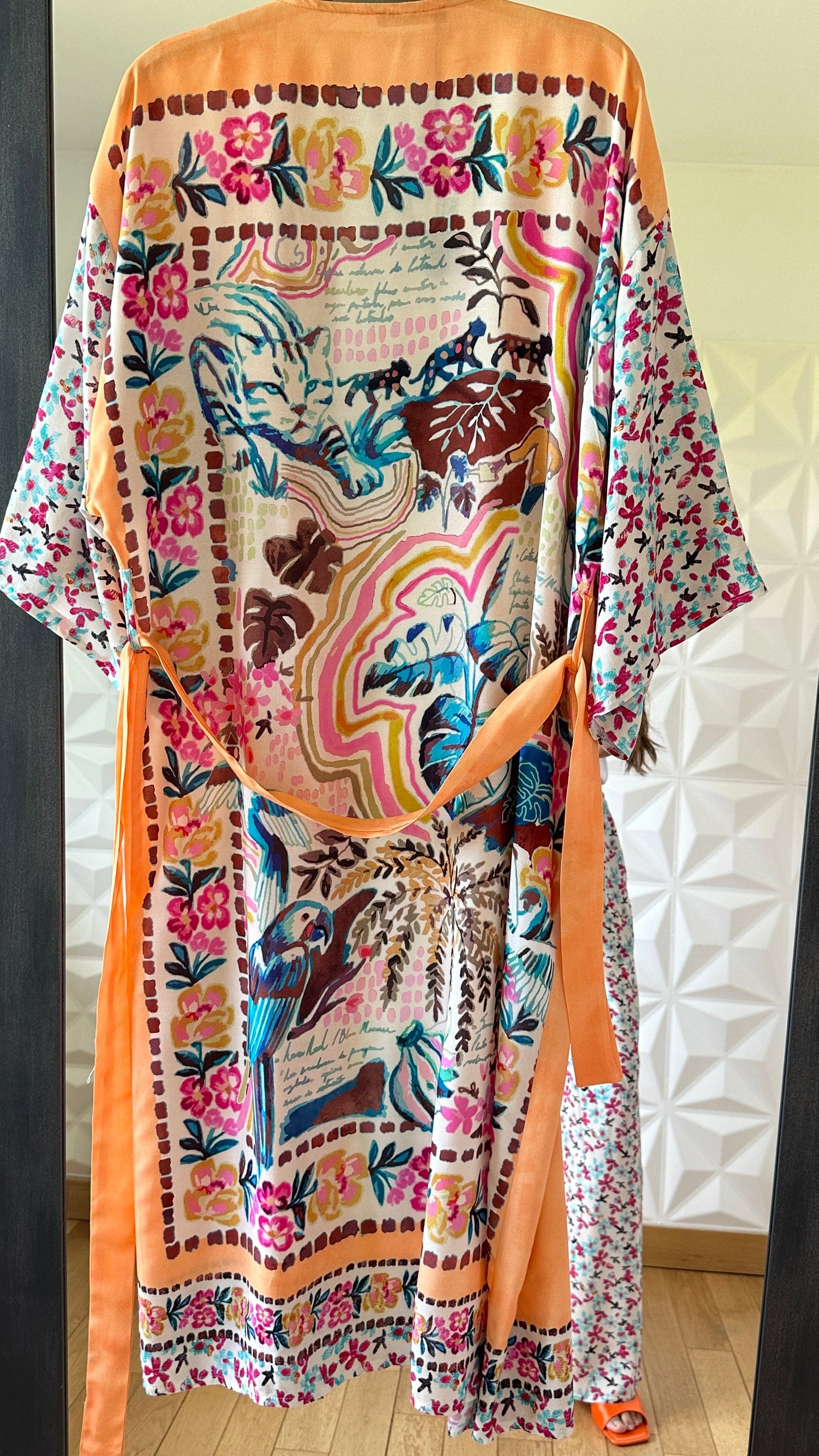 Ensemble Kimono avec lien à nouer et imprimé Floral - Orange